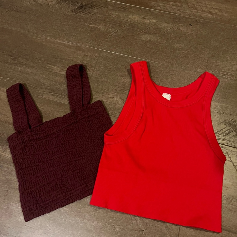 Nikibiki Red Sleeveless Top and Burgundy Smocked Crop Top Bundle